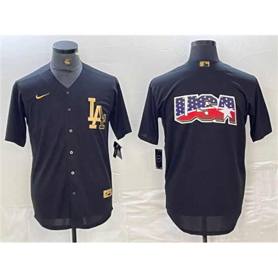 Men's Los Angeles Dodgers Team Big Logo Black Cool Base Stitched Baseball Jersey - Ujersey