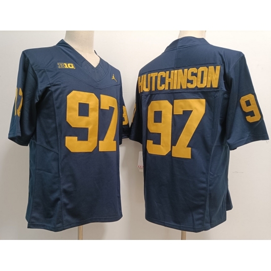Men's Michigan Wolverines #97 Aidan Hutchinson Navy 2023 F U S E Stitched NCAA Jersey