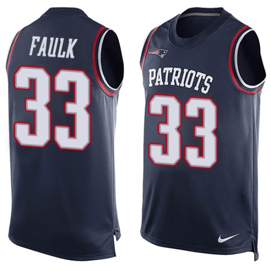 Men's Nike New England Patriots #33 Kevin Faulk Limited Navy Blue Player Name & Number Tank Top NFL Jersey - Ujersey