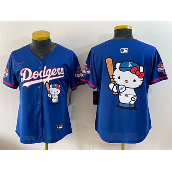Women's Los Angeles Dodgers Team Big Logo Royal Hello Kitty Night 2025 World Series Champions Stitched Baseball Jersey(Run Small) - Ujersey