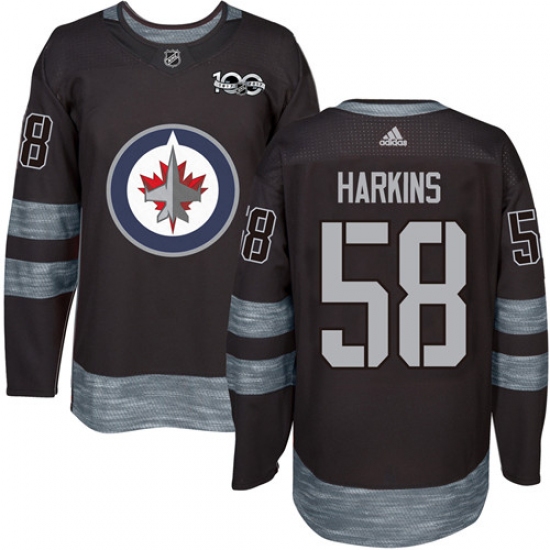 Men's Adidas Winnipeg Jets #58 Jansen Harkins Premier Black 1917-2017 100th Anniversary NHL Jersey - Ujersey