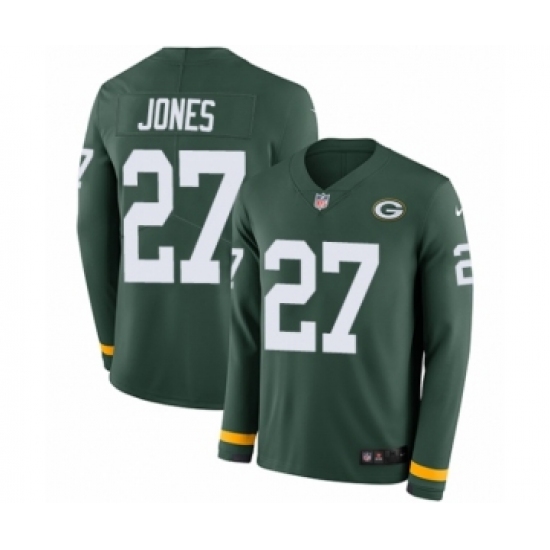 Men's Nike Green Bay Packers #27 Josh Jones Limited Green Therma Long Sleeve NFL Jersey - Ujersey