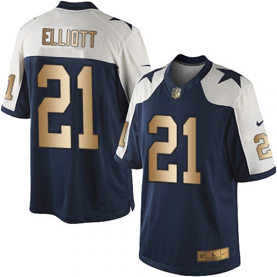 Men's Nike Dallas Cowboys #21 Ezekiel Elliott Limited Navy/Gold Throwback Alternate NFL Jersey - Ujersey