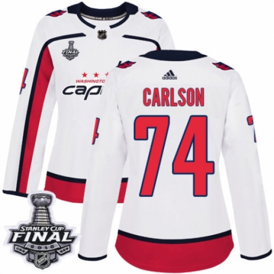 Women's Adidas Washington Capitals #74 John Carlson Authentic White Away 2018 Stanley Cup Final NHL Jersey - Ujersey