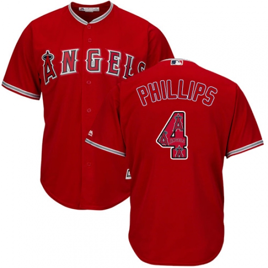 Men's Majestic Los Angeles Angels of Anaheim #4 Brandon Phillips Authentic Red Team Logo Fashion Cool Base MLB Jersey - Ujersey