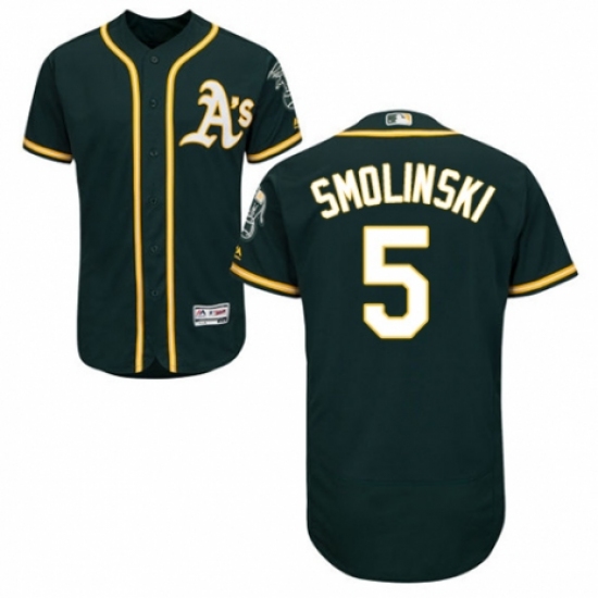 Men's Majestic Oakland Athletics #5 Jake Smolinski Green Alternate Flex Base Authentic Collection MLB Jersey - Ujersey