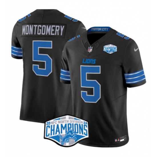 Men's Detroit Lions #5 David Montgomery Black 2024 NFC North Champions F.U.S.E. Vapor Limited Stitched Jersey