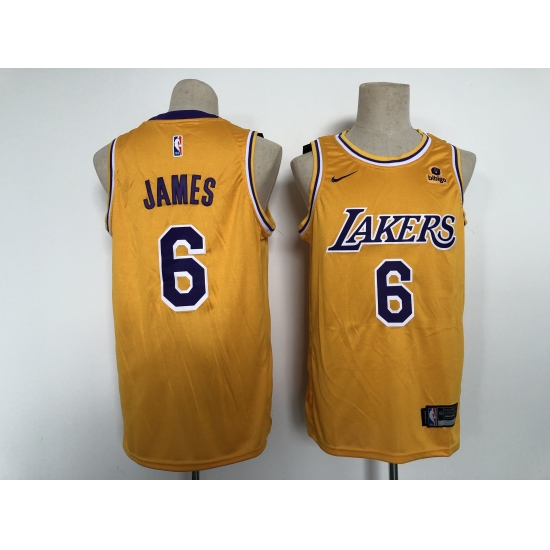 Men's Nike Los Angeles Lakers #6 LeBron James Yellow Swingman Association Edition Jersey