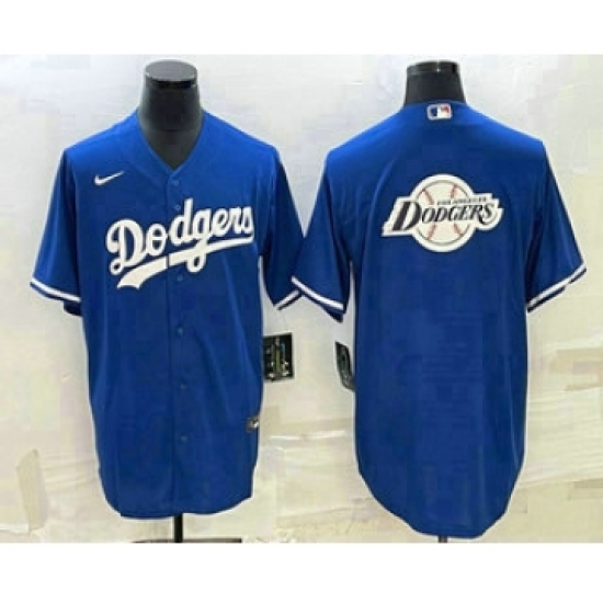 Men's Los Angeles Dodgers Blue Team Big Logo Cool Base Stitched Baseball Jersey1 - Ujersey