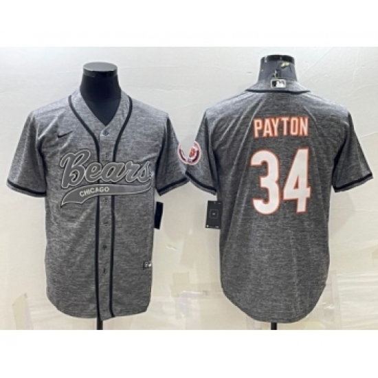 Men's Chicago Bears #34 Walter Payton Gray With Patch Cool Base Stitched Baseball Jersey - Ujersey