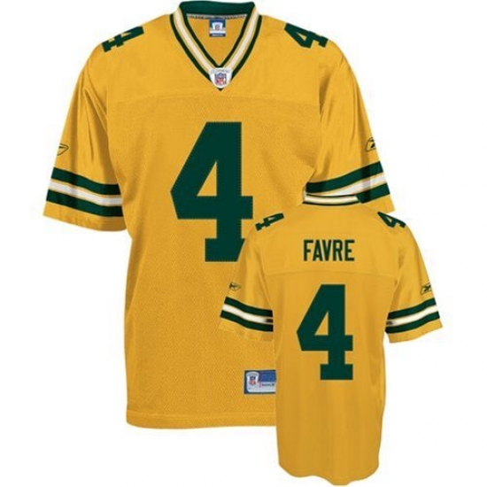 Reebok Green Bay Packers #4 Brett Favre Yellow Replica Throwback NFL Jersey - Ujersey