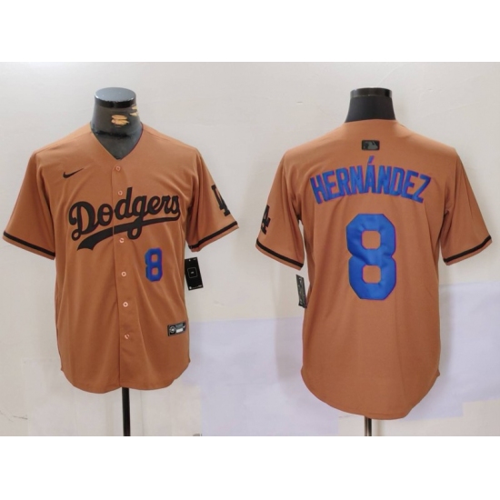 Men's Los Angeles Dodgers #8 Kike Hernandez Number Olive Cool Base Limited Stitched Jerseys - Ujersey