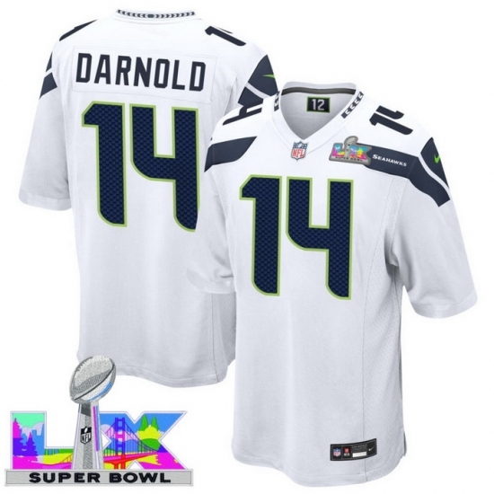 Men's Seattle Seahawks #14 Sam Darnold White 2025 2026 Super Bowl LX F U S E Stitched Jersey - Ujersey