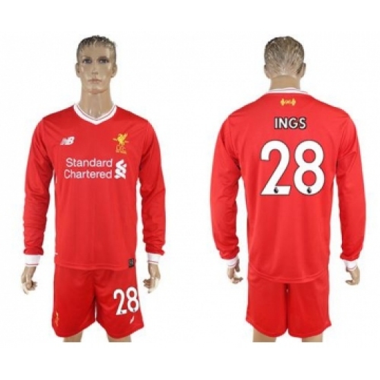 Liverpool #28 INGS Home Long Sleeves Soccer Club Jersey