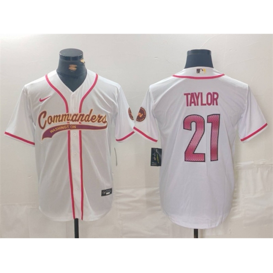 Men's Washington Commanders #21 Sean Taylor White With Cool Base Stitched Baseball Jersey - Ujersey