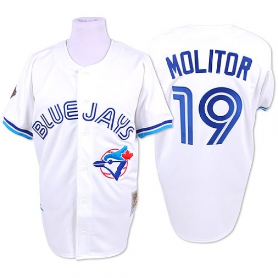 Men's Mitchell and Ness Toronto Blue Jays #19 Paul Molitor Authentic White Throwback MLB Jersey - Ujersey