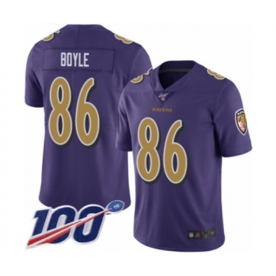 Men's Baltimore Ravens #86 Nick Boyle Limited Purple Rush Vapor Untouchable 100th Season Football Jersey - Ujersey