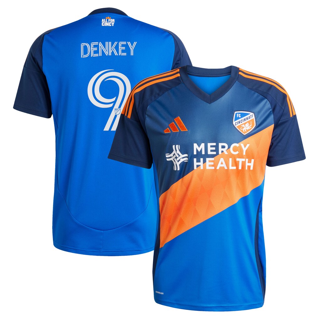 Men's FC Cincinnati Kévin Denkey adidas Blue 2025 Orange and Blue Legacy Kit Replica Player Jersey - Ujersey