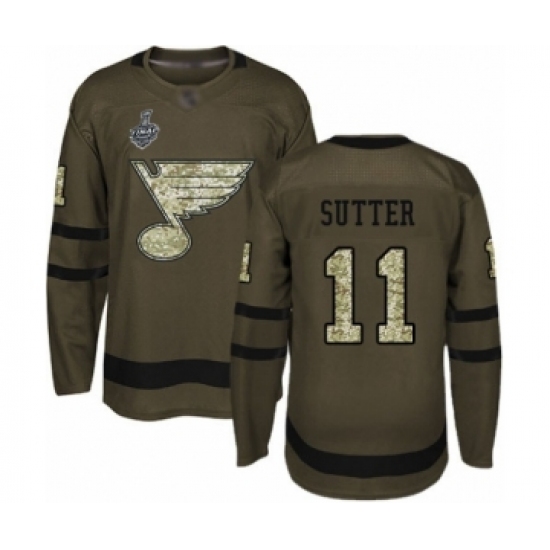 Youth St. Louis Blues #11 Brian Sutter Authentic Green Salute to Service 2019 Stanley Cup Final Bound Hockey Jersey - Ujersey