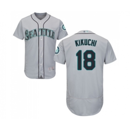 Men's Seattle Mariners #18 Yusei Kikuchi Grey Road Flex Base Authentic Collection Baseball Jersey - Ujersey