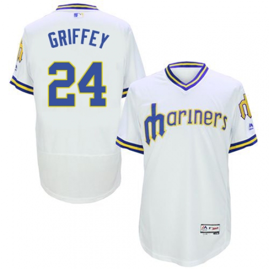 Men's Majestic Seattle Mariners #24 Ken Griffey White Flexbase Authentic Collection Cooperstown MLB Jersey - Ujersey