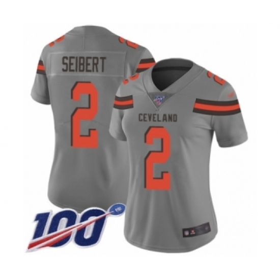 Women's Cleveland Browns #2 Austin Seibert Limited Gray Inverted Legend 100th Season Football Jersey - Ujersey