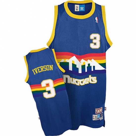 Men's Adidas Denver Nuggets #3 Allen Iverson Authentic Light Blue Throwback NBA Jersey - Ujersey