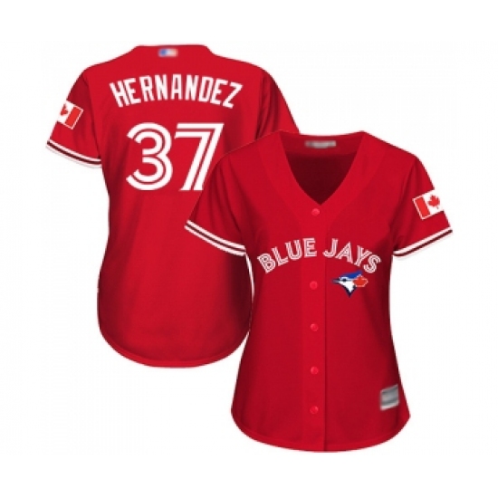 Women's Toronto Blue Jays #37 Teoscar Hernandez Replica Scarlet Alternate Baseball Jersey - Ujersey