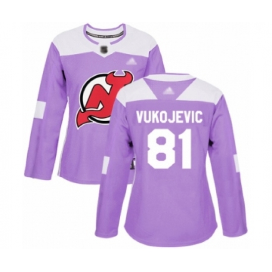 Women's New Jersey Devils #81 Michael Vukojevic Authentic Purple Fights Cancer Practice Hockey Jersey - Ujersey