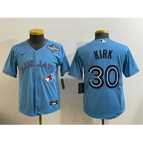 Youth Toronto Blue Jays #30 Alejandro Kirk Blue 2025 World Series Cool Base Stitched Baseball Jersey - Ujersey