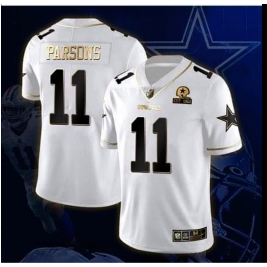 Men's Dallas Cowboys #11 Micah Parsons White Golden Edition With 1960 Patch Limited Stitched Jersey - Ujersey