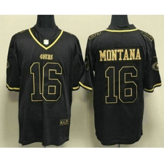 Men's San Francisco 49ers #16 Joe Montana Black Gold Stitched Jersey - Ujersey