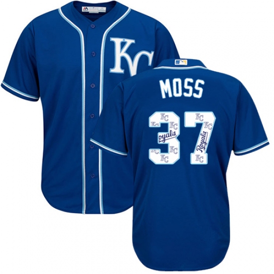 Men's Majestic Kansas City Royals #37 Brandon Moss Blue Authentic Blue Team Logo Fashion Cool Base MLB Jersey - Ujersey