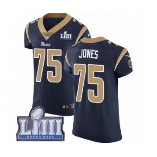 Men's Nike Los Angeles Rams #75 Deacon Jones Navy Blue Team Color Vapor Untouchable Elite Player Super Bowl LIII Bound NFL Jersey - Ujersey