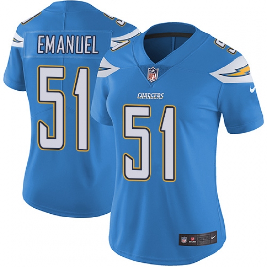 Women's Nike Los Angeles Chargers #51 Kyle Emanuel Electric Blue Alternate Vapor Untouchable Limited Player NFL Jersey - Ujersey