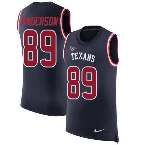 Men's Nike Houston Texans #89 Stephen Anderson Limited Navy Blue Rush Player Name & Number Tank Top NFL Jersey - Ujersey