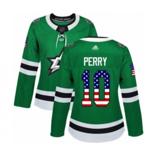 Women's Dallas Stars #10 Corey Perry Authentic Green USA Flag Fashion Hockey Jersey