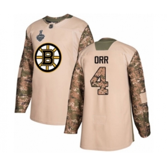 Youth Boston Bruins #4 Bobby Orr Authentic Camo Veterans Day Practice 2019 Stanley Cup Final Bound Hockey Jersey - Ujersey