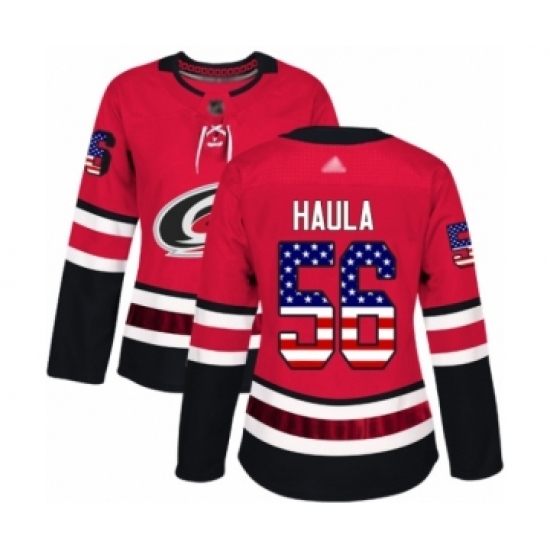 Women's Carolina Hurricanes #56 Erik Haula Authentic Red USA Flag Fashion Hockey Jersey - Ujersey