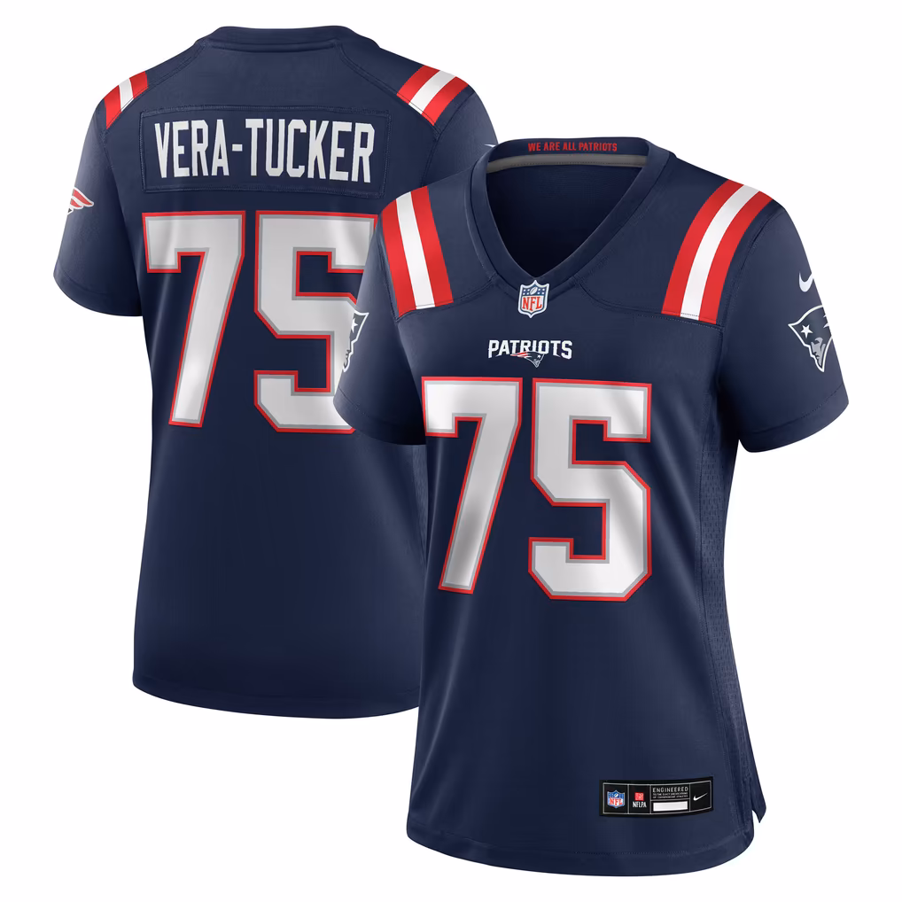Women's New England Patriots Alijah Vera-Tucker Nike Navy Team Game Jersey - Ujersey