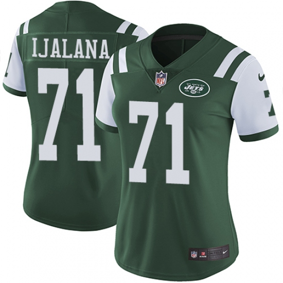 Women's Nike New York Jets #71 Ben Ijalana Green Team Color Vapor Untouchable Limited Player NFL Jersey - Ujersey