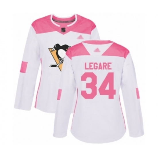 Women's Pittsburgh Penguins #34 Nathan Legare Authentic White Pink Fashion Hockey Jersey - Ujersey
