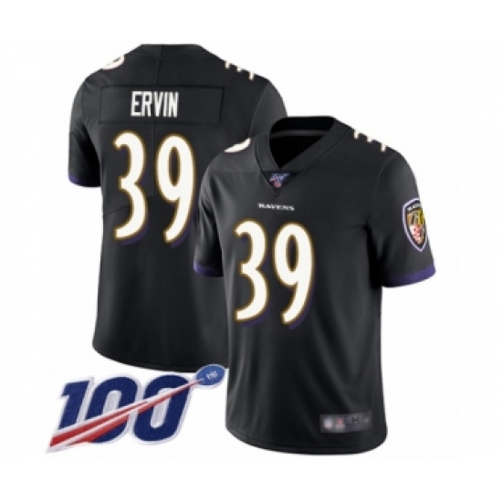 Men's Baltimore Ravens #39 Tyler Ervin Black Alternate Vapor Untouchable Limited Player 100th Season Football Jersey - Ujersey