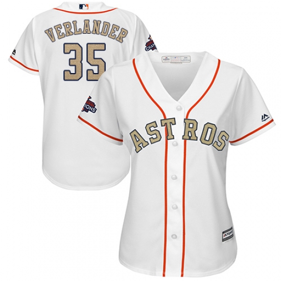 Women's Majestic Houston Astros #35 Justin Verlander Authentic White 2018 Gold Program Cool Base MLB Jersey - Ujersey