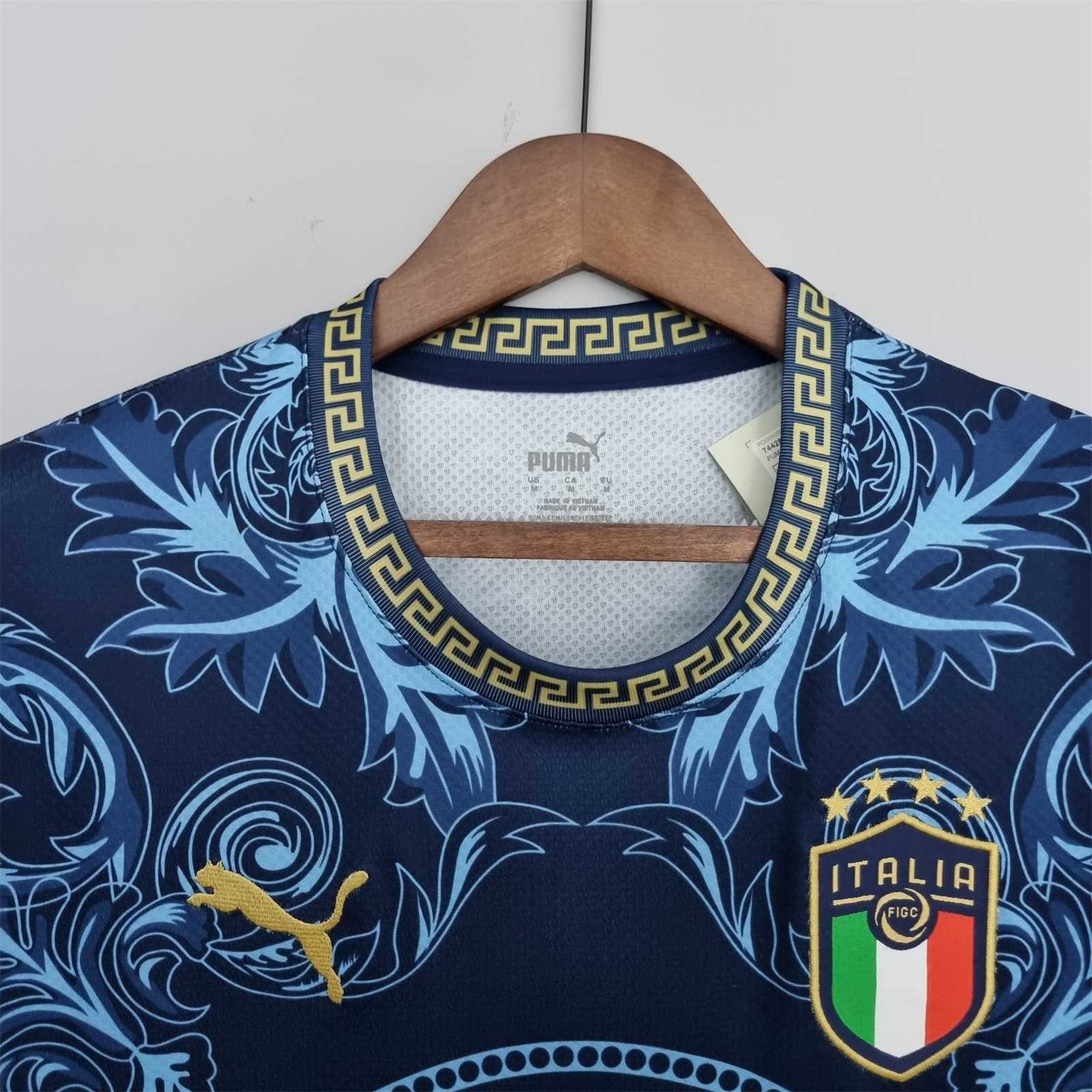 Italy Soccer Jersey x Versace Blue Special Edition Custom Shirt 2022 - ujerseystore
