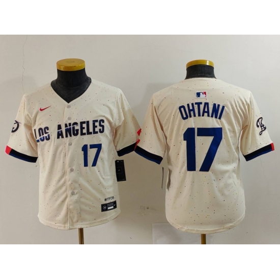 Youth Los Angeles Dodgers #17 Shohei Ohtani Number Cream Blue 2024 City Connect Limited Stitched Jerseys - Ujersey