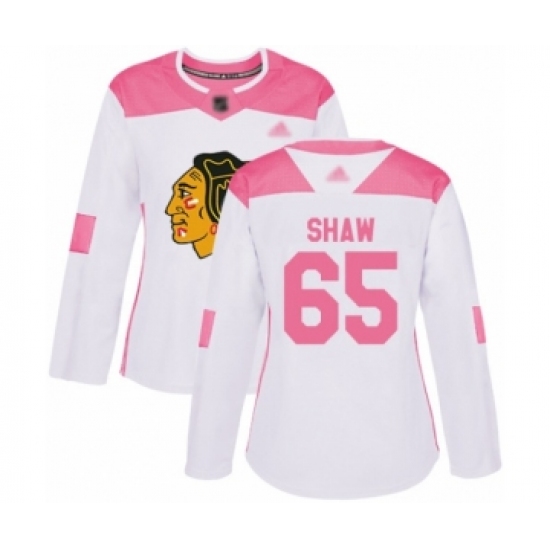 Women's Chicago Blackhawks #65 Andrew Shaw Authentic White Pink Fashion Hockey Jersey - Ujersey