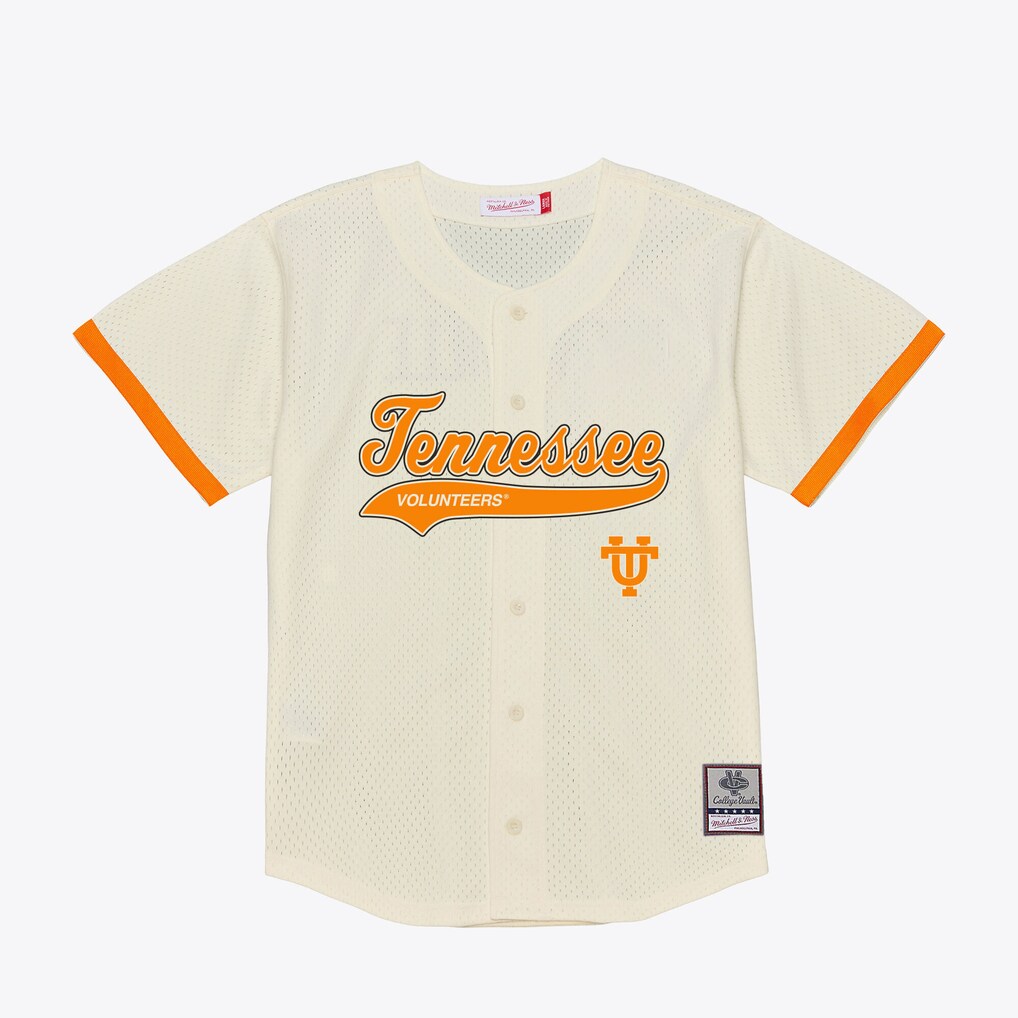 Men's Mitchell & Ness Cream Tennessee Volunteers Mesh Button-Up Batting Practice Baseball Jersey - Ujersey