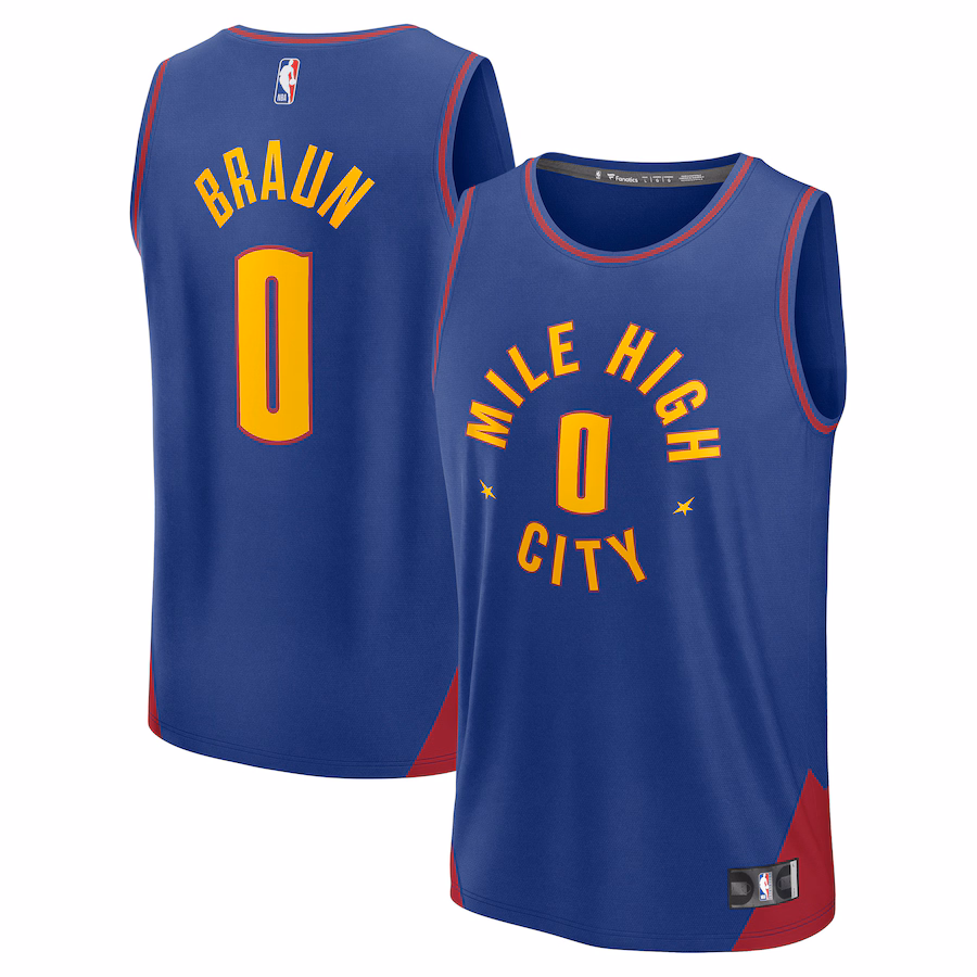 Men's Denver Nuggets Christian Braun Fanatics Blue Fast Break Replica Player Jersey - Statement Edition - Ujersey