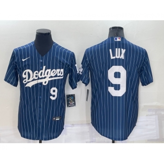 Men's Los Angeles Dodgers #9 Gavin Lux Number Navy Blue Pinstripe Stitched MLB Cool Base Nike Jersey - Ujersey